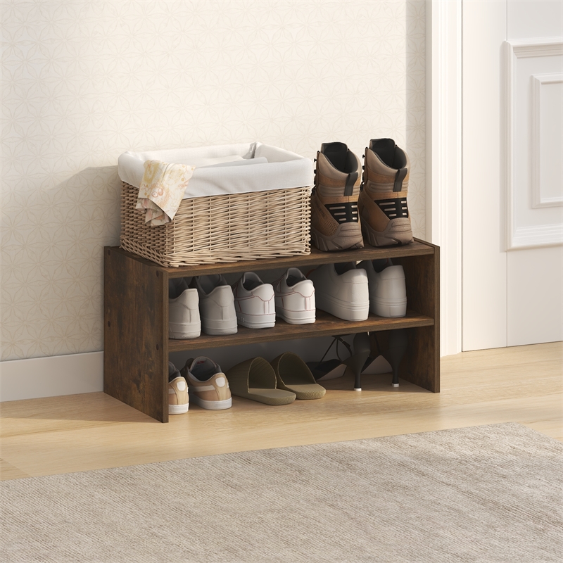 Pemberly Row 24-Inch Stackable Shoe Rack for Closet Entryway in Amber Pine