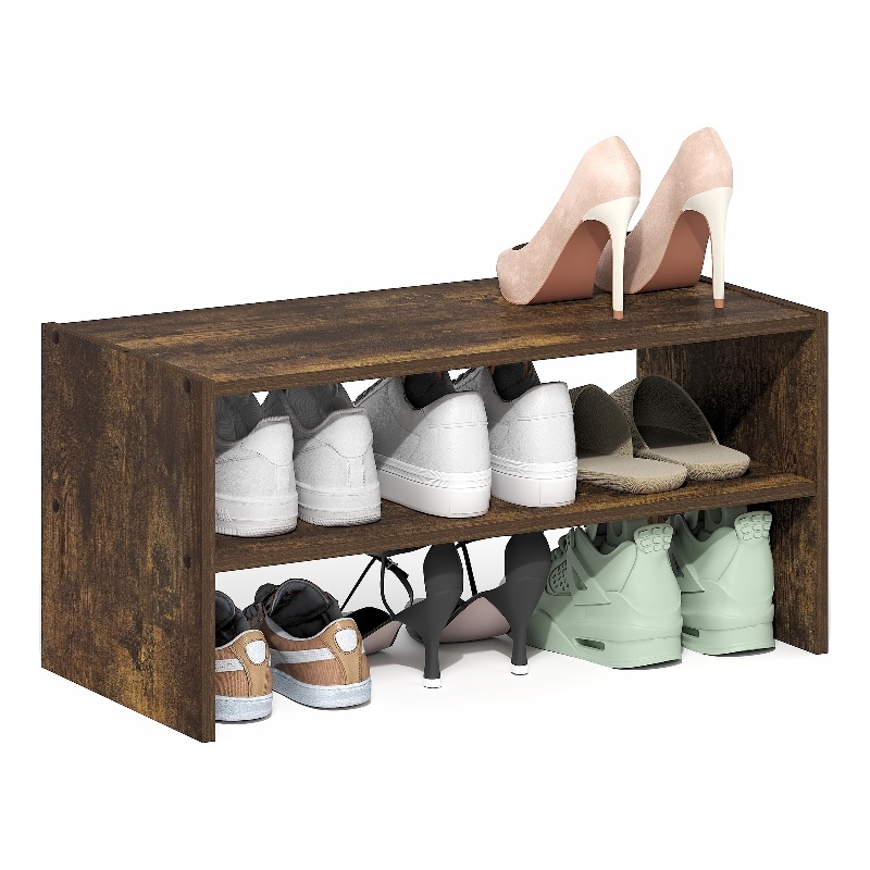 Pemberly Row 24-Inch Stackable Shoe Rack for Closet Entryway in Amber Pine