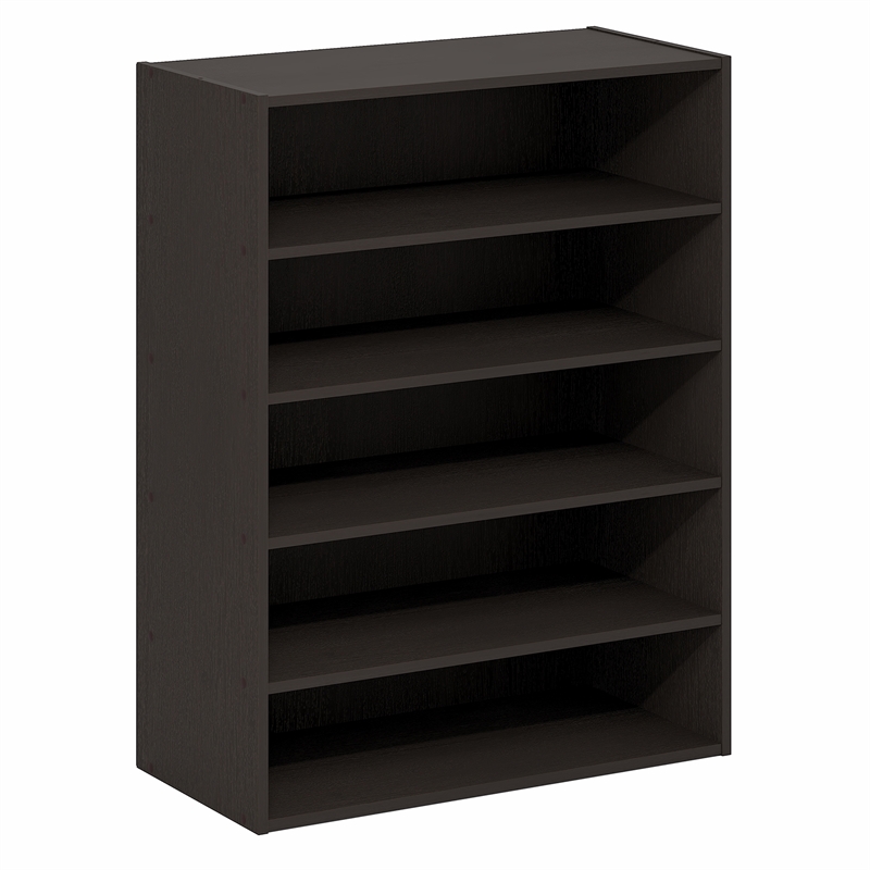 Pemberly Row 5-Tier Stackable Shoe Rack for Closet Entryway in Black Dark Oak