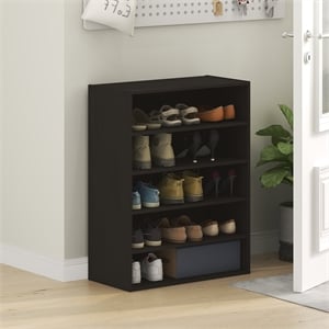 Pemberly Row 5-Tier Stackable Shoe Rack for Closet Entryway in Black Dark Oak