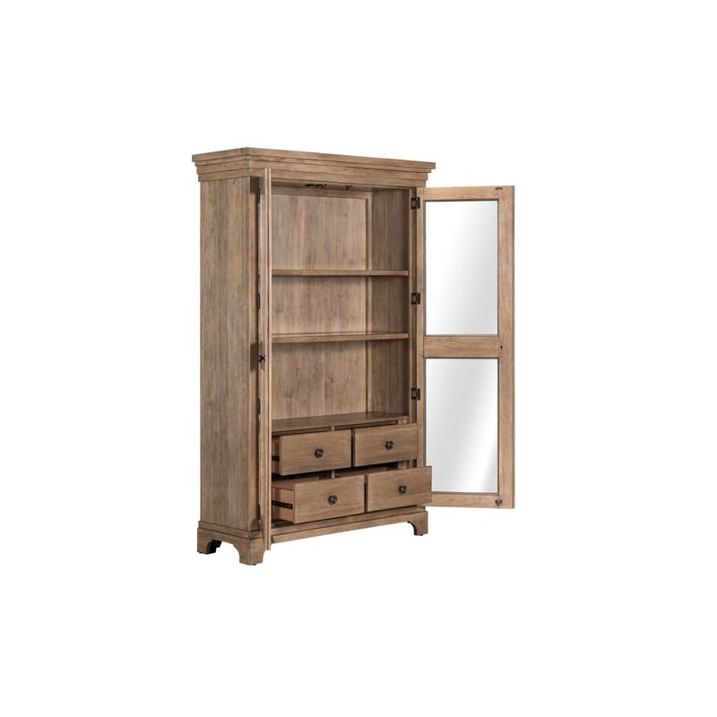 Pemberly Row Display Cabinet with Seeded Glass Doors and LED in Brown