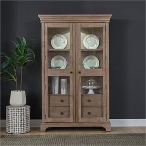 Pemberly Row Display Cabinet with Seeded Glass Doors and LED in Brown