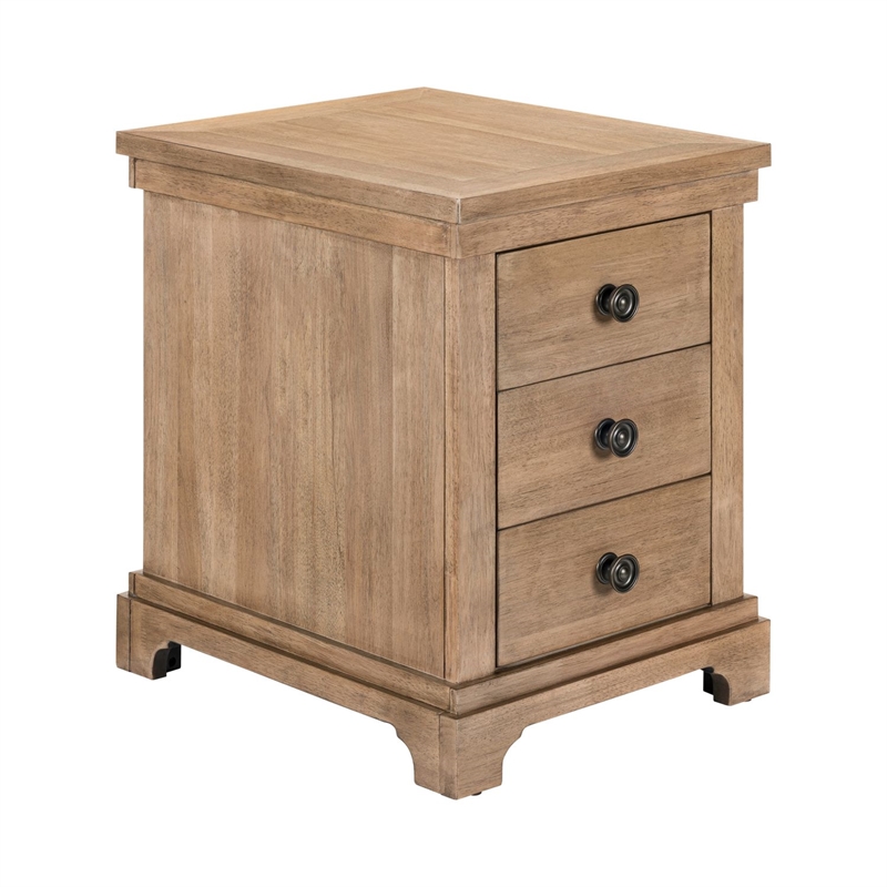 Pemberly Row Chairside Table with Three Storage Drawers in Camel Beige Finish