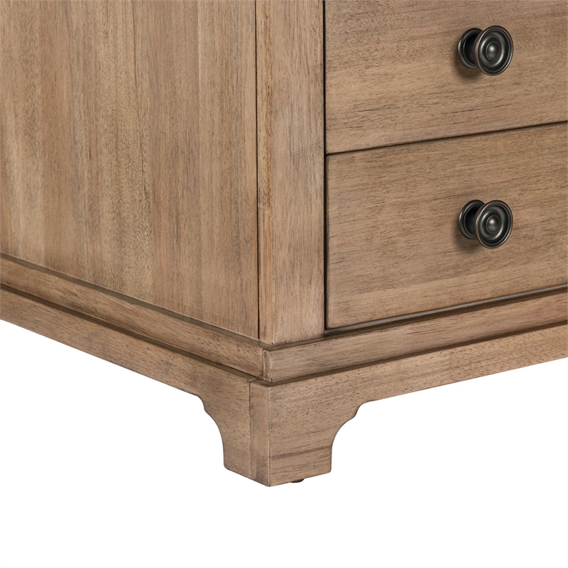 Pemberly Row Chairside Table with Three Storage Drawers in Camel Beige Finish