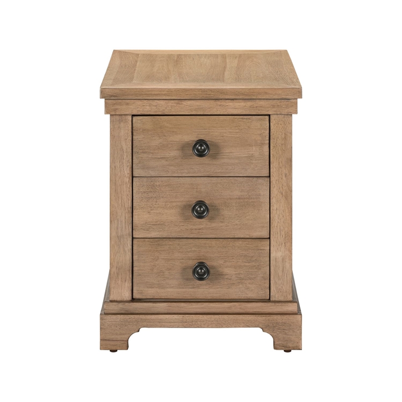 Pemberly Row Chairside Table with Three Storage Drawers in Camel Beige Finish