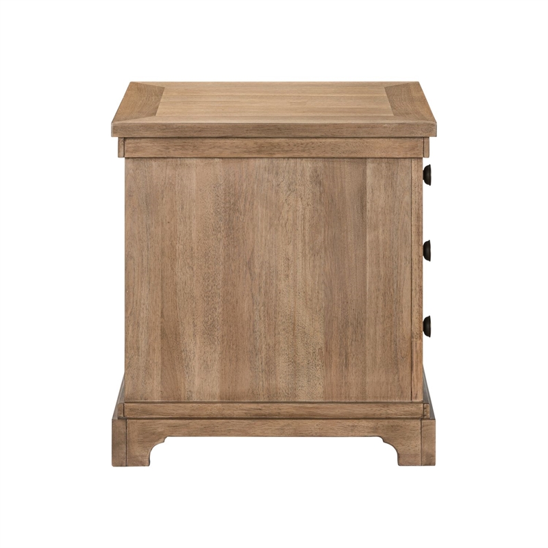 Pemberly Row Chairside Table with Three Storage Drawers in Camel Beige Finish