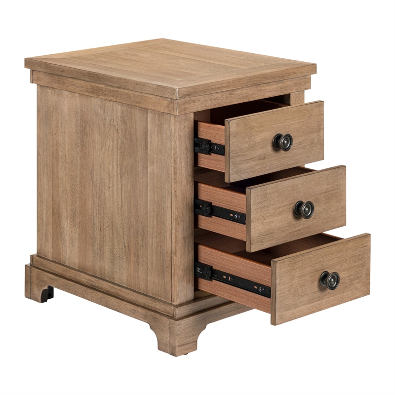 Pemberly Row Chairside Table with Three Storage Drawers in Camel Beige Finish