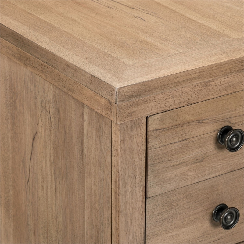 Pemberly Row Chairside Table with Three Storage Drawers in Camel Beige Finish