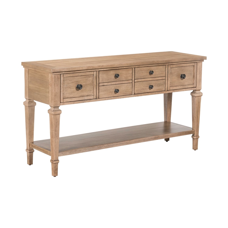 Pemberly Row Sofa Table with 4 Storage Drawers and Shelf in Brown