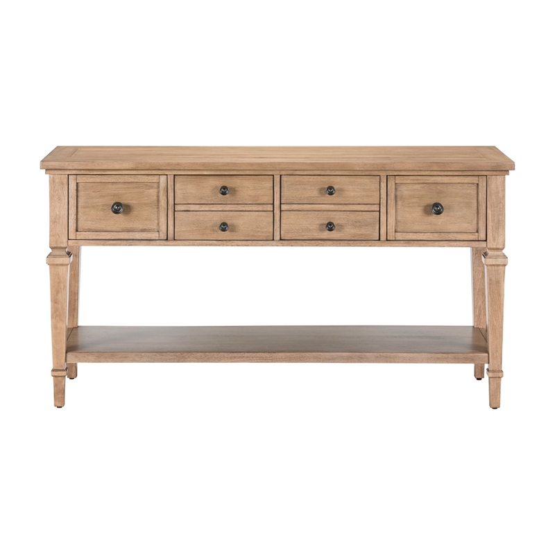 Pemberly Row Sofa Table with 4 Storage Drawers and Shelf in Brown