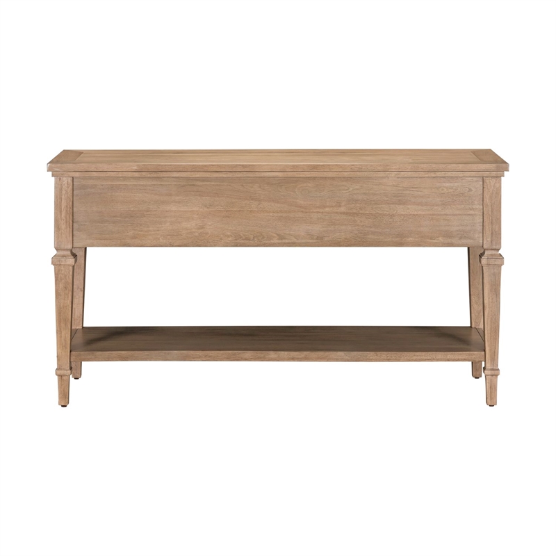 Pemberly Row Sofa Table with 4 Storage Drawers and Shelf in Brown