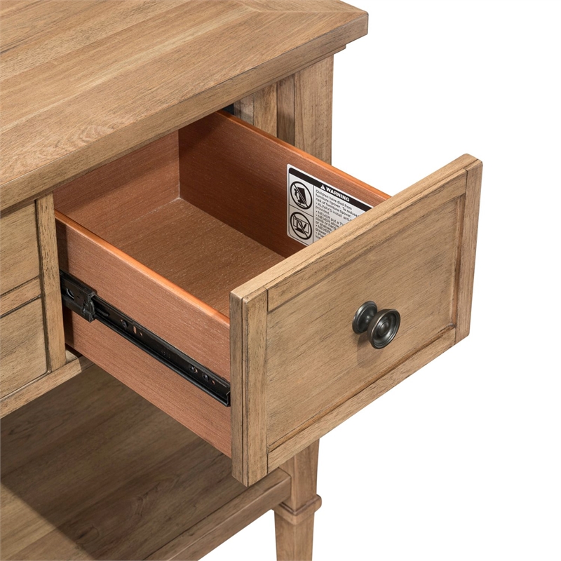 Pemberly Row Sofa Table with 4 Storage Drawers and Shelf in Brown