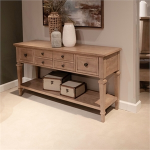 Pemberly Row Sofa Table with 4 Storage Drawers and Shelf in Brown