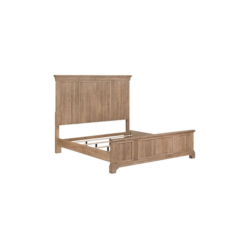 Pemberly Row King Panel Bed Frame with Step Crown and Reeded Detail in Brown