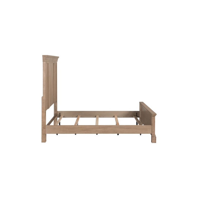 Pemberly Row King Panel Bed Frame with Step Crown and Reeded Detail in Brown