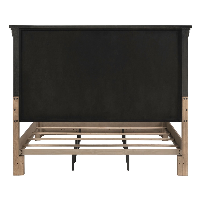 Pemberly Row King Panel Bed Frame with Step Crown and Reeded Detail in Brown