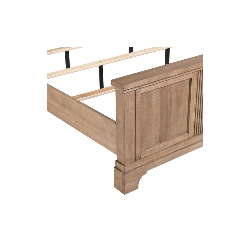 Pemberly Row King Panel Bed Frame with Step Crown and Reeded Detail in Brown