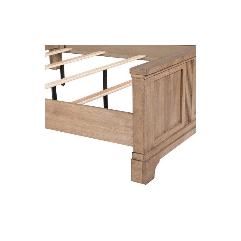 Pemberly Row King Panel Bed Frame with Step Crown and Reeded Detail in Brown