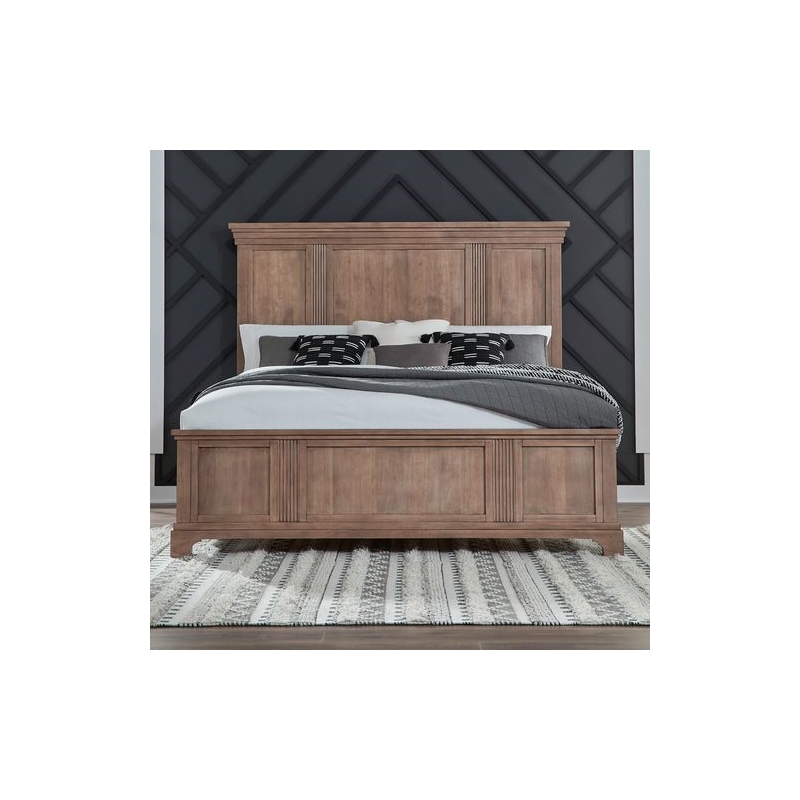 Pemberly Row King Panel Bed Frame with Step Crown and Reeded Detail in Brown