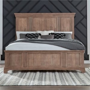 Pemberly Row King Panel Bed Frame with Step Crown and Reeded Detail in Brown