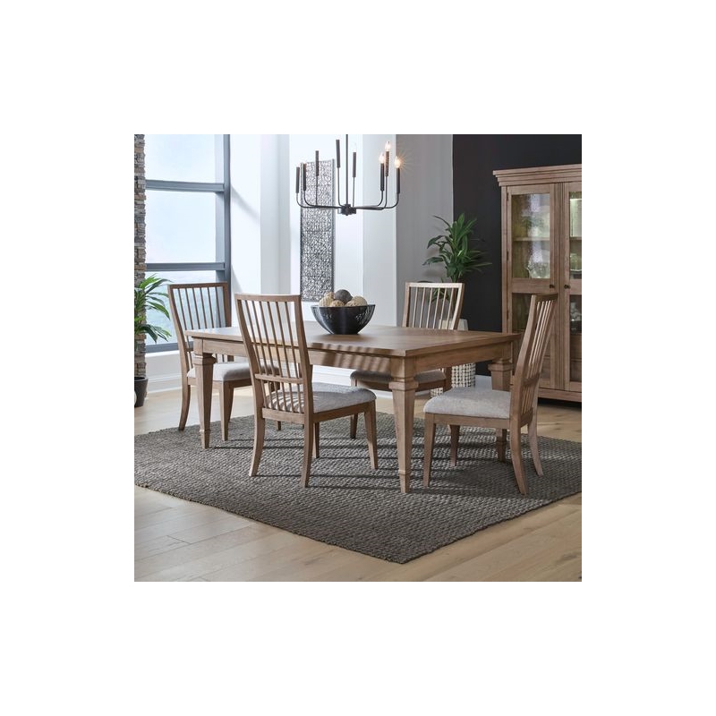 Pemberly Row 5 Piece Rectangular Dining Set with Spindle Chairs in Brown