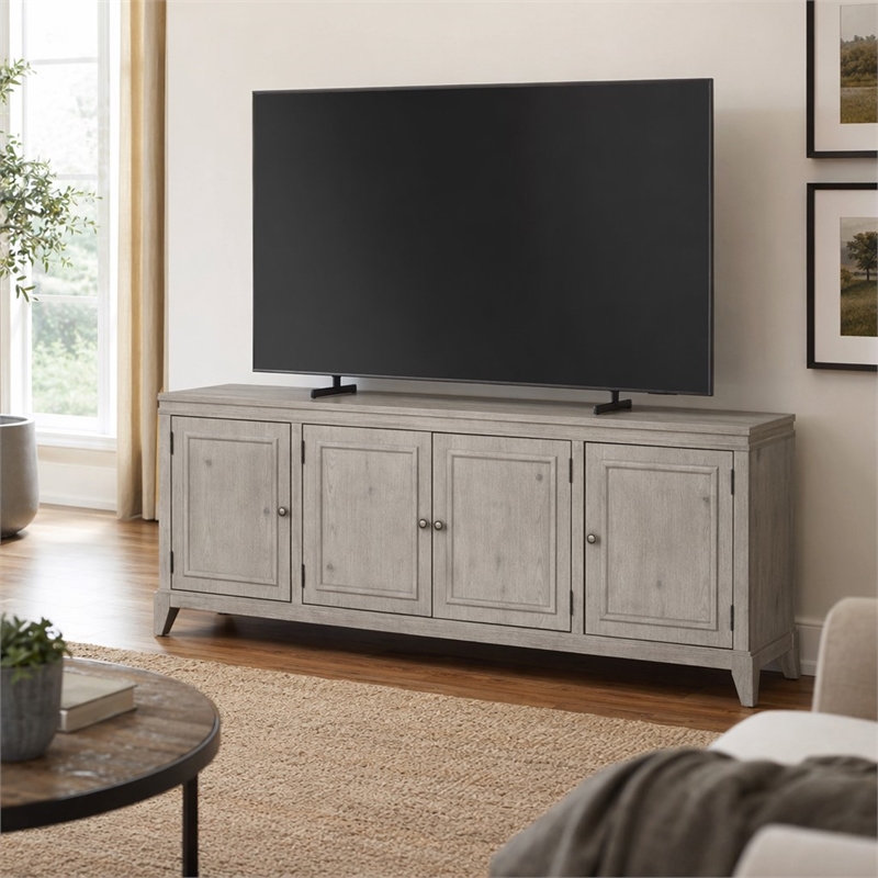 Pemberly Row 82 Inch TV Console with Bead Molding in Sanctuary White Finish