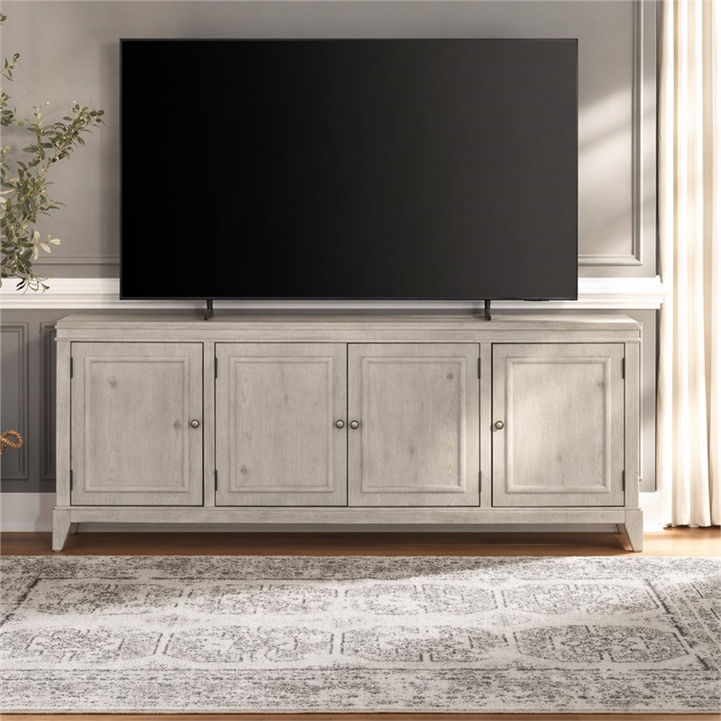 Pemberly Row 82 Inch TV Console with Bead Molding in Sanctuary White Finish