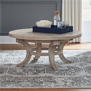 Pemberly Row Round Cocktail Table with Starburst Veneer Top in White