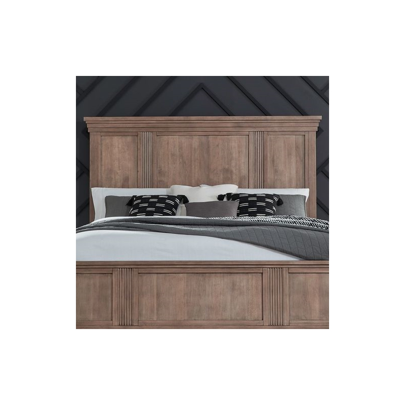 Pemberly Row King Panel Bed Headboard with Step Crown in Brown