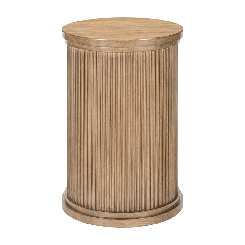 Pemberly Row Round Chairside Table with Reeded Accents in Brown