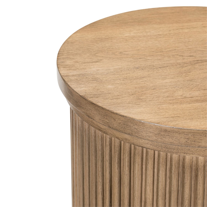 Pemberly Row Round Chairside Table with Reeded Accents in Brown