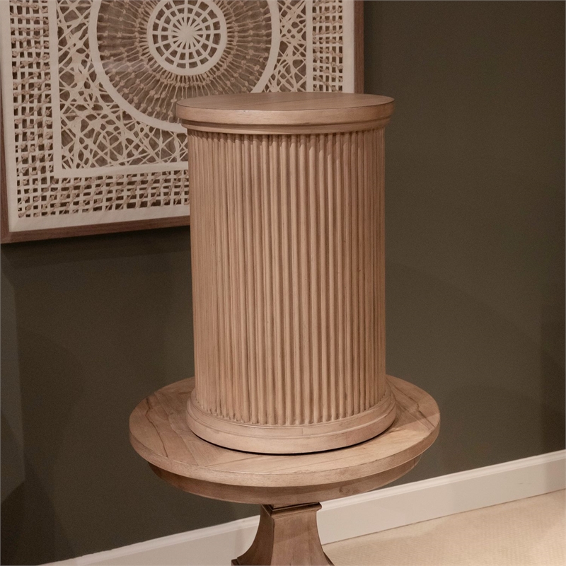 Pemberly Row Round Chairside Table with Reeded Accents in Brown