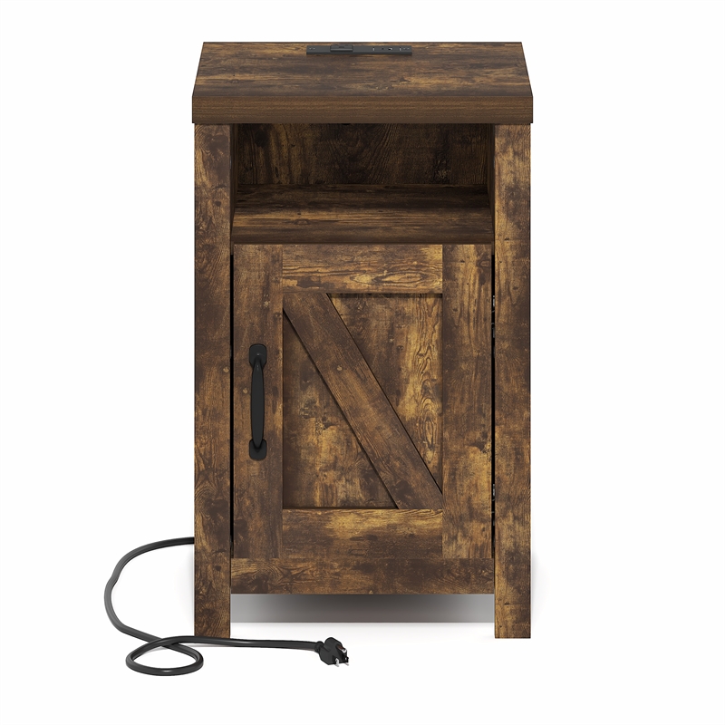Pemberly Row Nightstand with Charging USB Outlets Bedside Table in Amber Pine