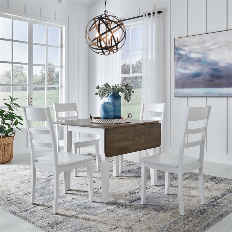 Pemberly Row 5 Piece Drop Leaf Table Set with Ladderback Chairs in White