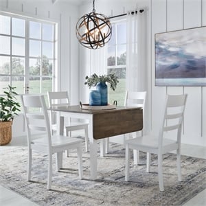 Pemberly Row 5 Piece Drop Leaf Table Set with Ladderback Chairs in White