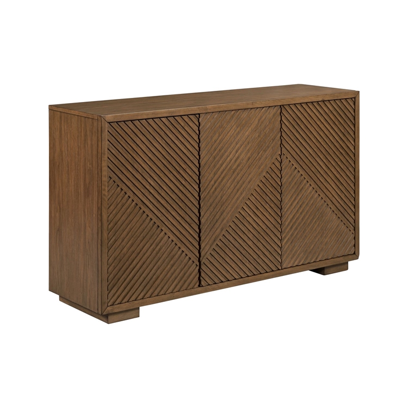 Pemberly Row 3 Door Accent Cabinet with Reeded Pattern in Brown