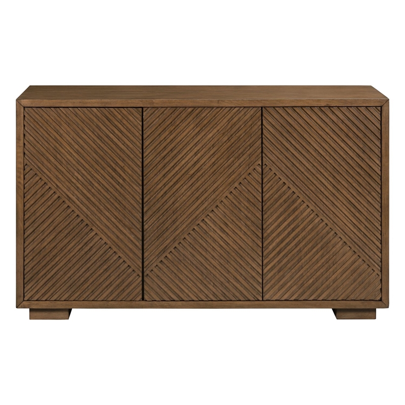 Pemberly Row 3 Door Accent Cabinet with Reeded Pattern in Brown
