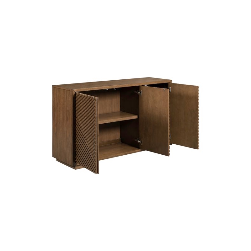 Pemberly Row 3 Door Accent Cabinet with Reeded Pattern in Brown
