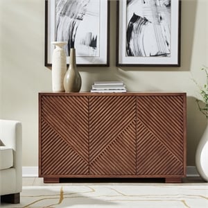 Pemberly Row 3 Door Accent Cabinet with Reeded Pattern in Brown