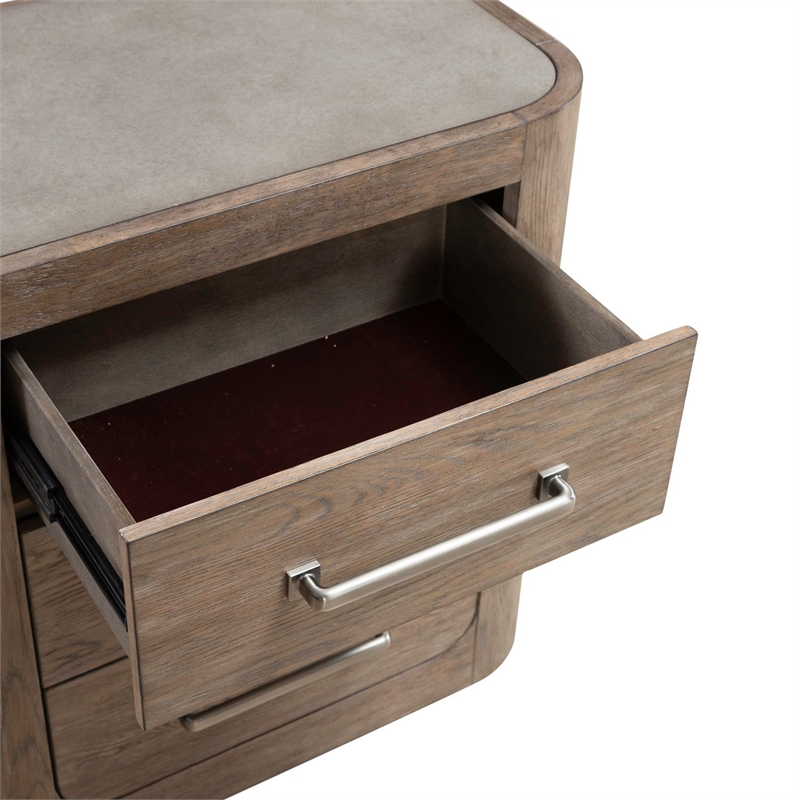 Pemberly Row Nightstand with Built-In Charging Station in Brown