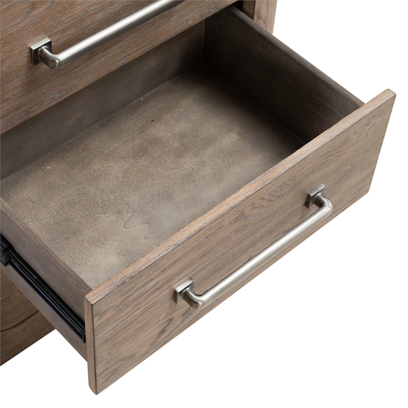 Pemberly Row Nightstand with Built-In Charging Station in Brown