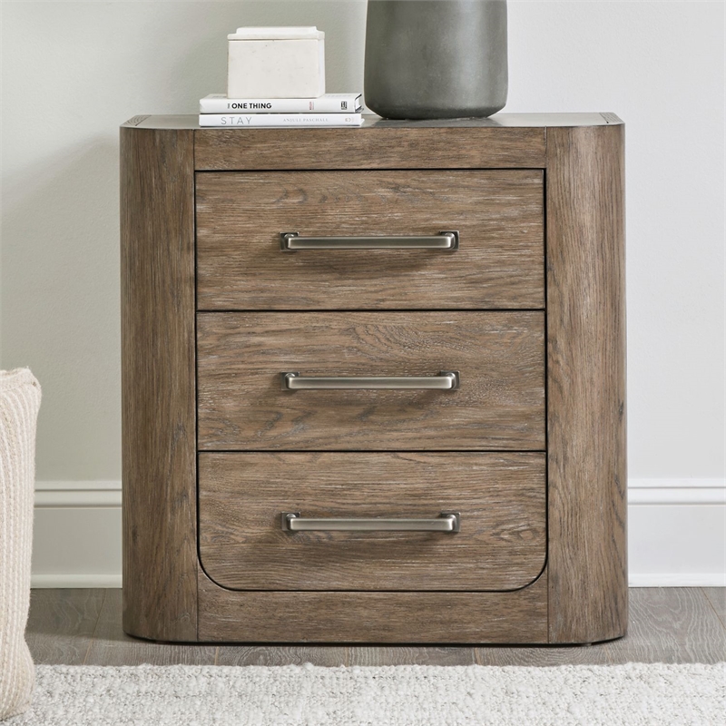 Pemberly Row Nightstand with Built-In Charging Station in Brown