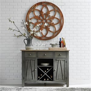 Pemberly Row Dining Server with Wine Storage and Felt Lined Drawers in Gray