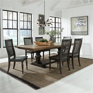 Pemberly Row 7 Piece Trestle Dining Set with Slat Back Chairs in Chalkboard