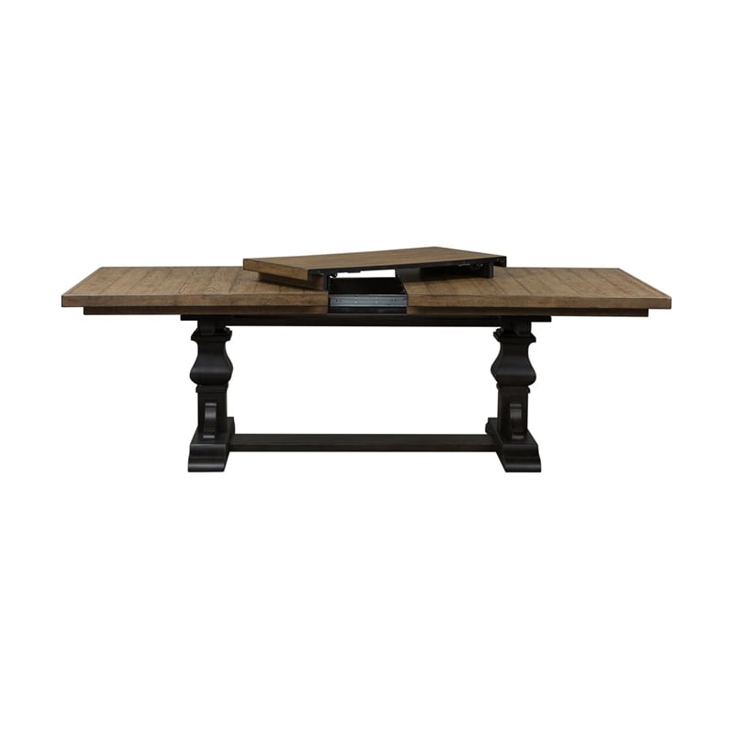 Pemberly Row 7 Piece Trestle Dining Set with Slat Back Chairs in Chalkboard