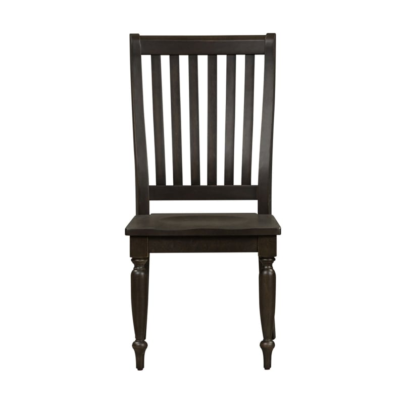 Pemberly Row 7 Piece Trestle Dining Set with Slat Back Chairs in Chalkboard