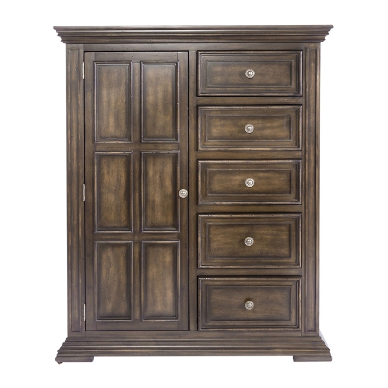 Pemberly Row Door Chest with 5 Drawers and 3 Adjustable Shelves in Brown