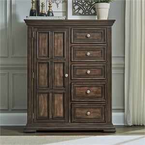 Pemberly Row Door Chest with 5 Drawers and 3 Adjustable Shelves in Brown