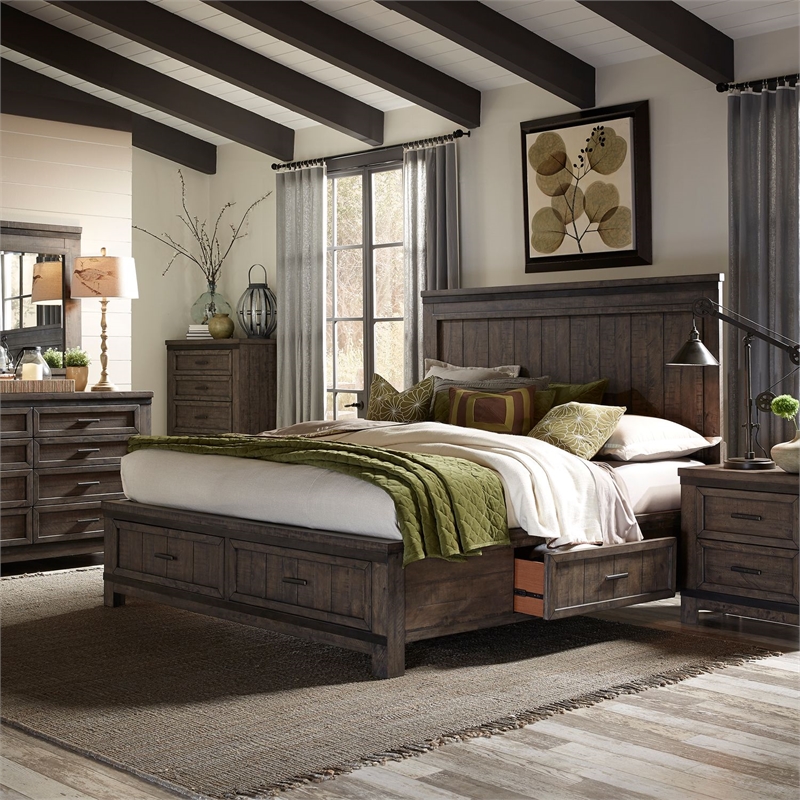 Pemberly Row Queen Double Storage Bed Dresser Mirror Chest Nightstand