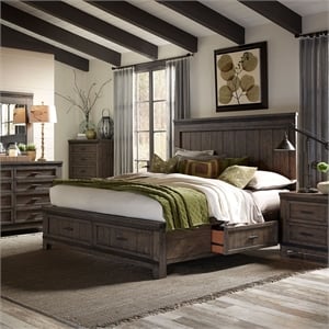 Pemberly Row Queen Double Storage Bed Dresser Mirror Chest Nightstand